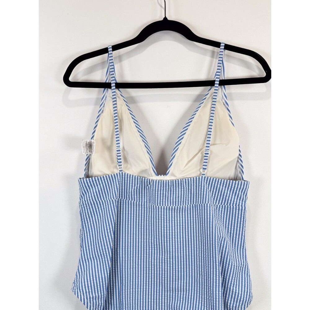 J Crew Womens Swimsuit Blue Seersucker Plunge V Neck Flattering One Piece Size 8 - Picture 9 of 9
